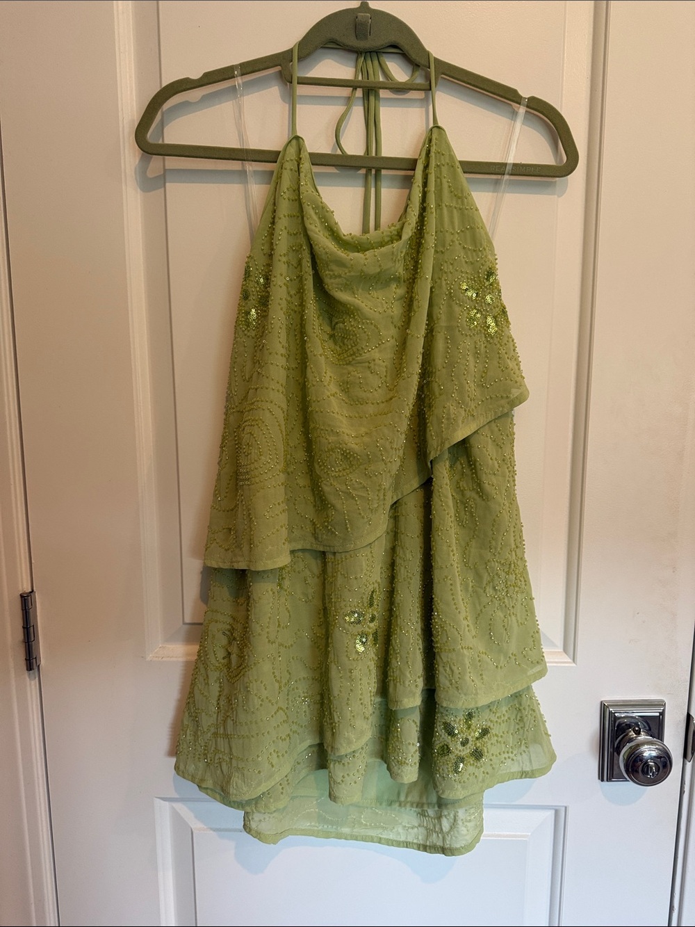 Peppermayo Olive Green Beaded Mini Dress